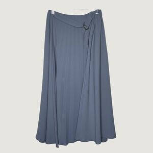 Glow Pleated Midi Skirt Women XS Blue Gray Wrap D-Ring Buckle Accordion Flowy